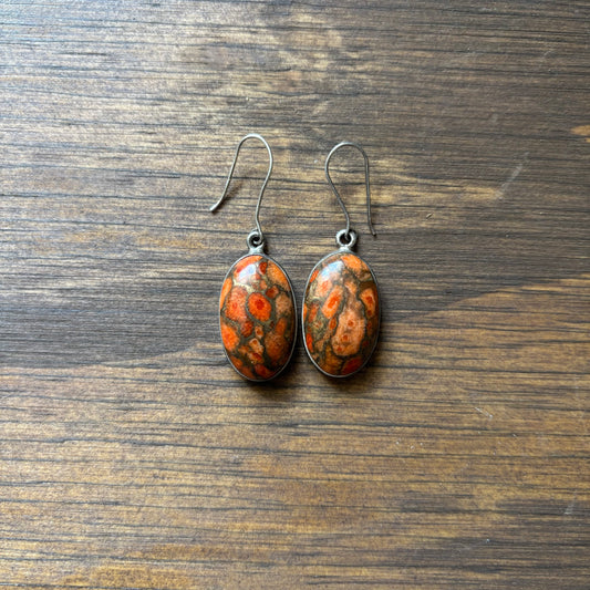 Oval Orange Red Stone Earrings