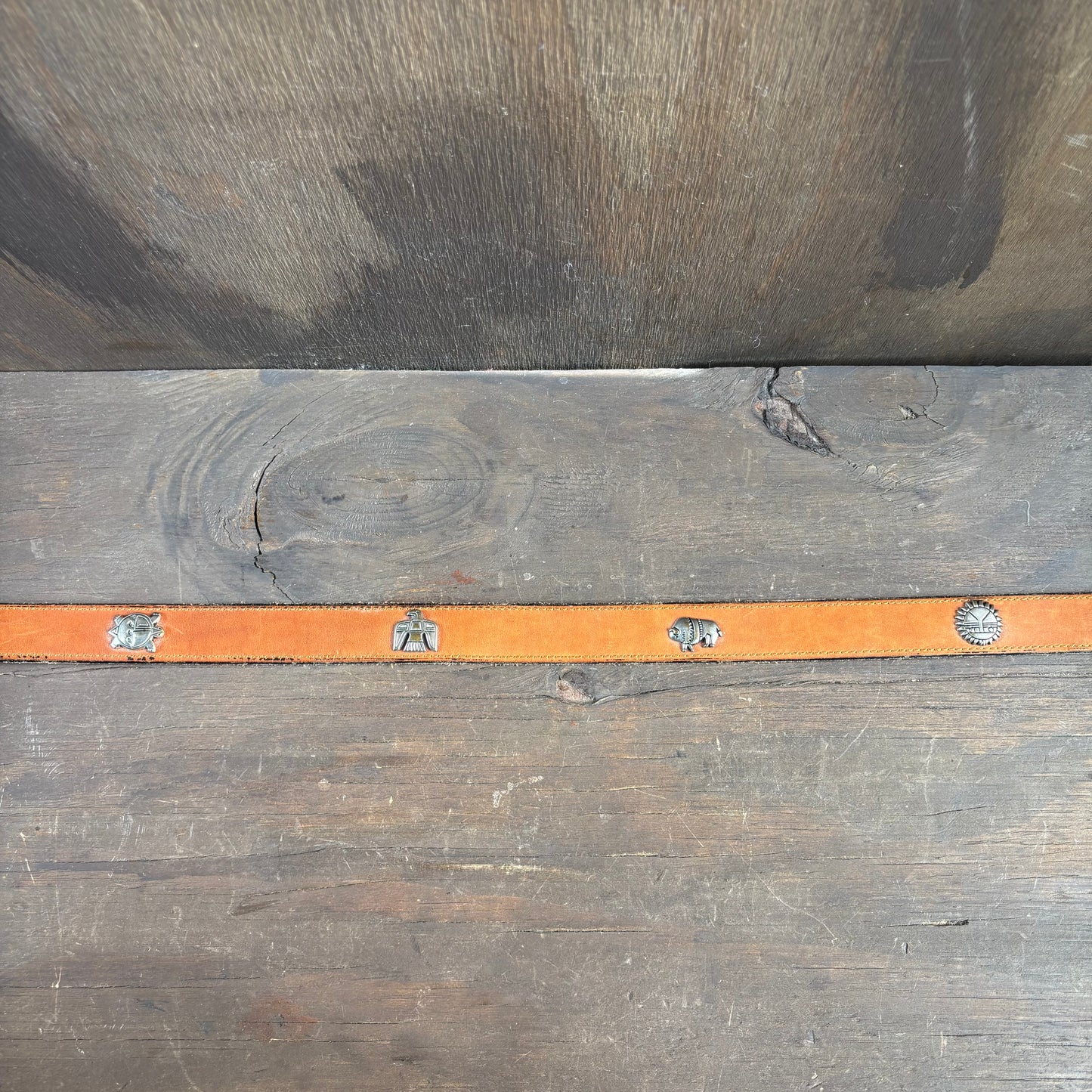 Tan Leather Belt with Animal Studs