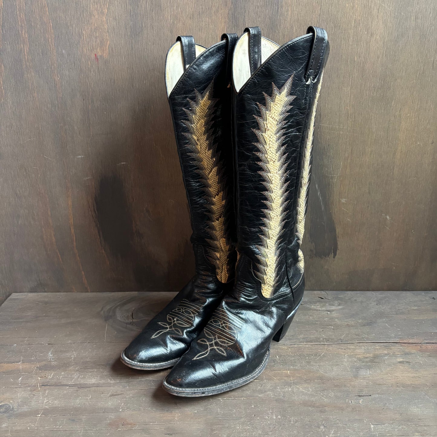 Larry Mahan Black Tall Reptile Detail Boots