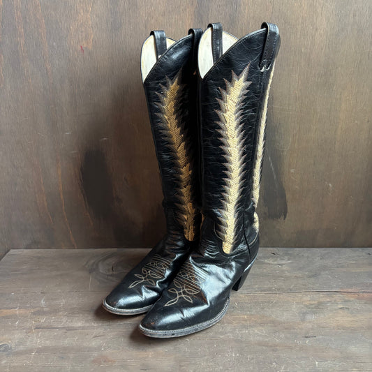 Larry Mahan Black Tall Reptile Detail Boots