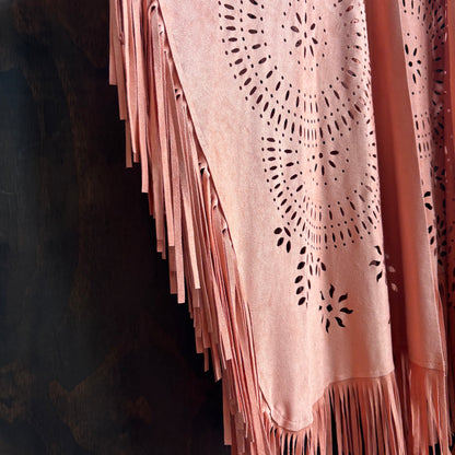 Pink Microsuede Fringed Shawl