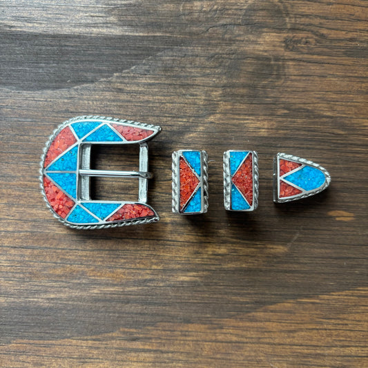 Turquoise Chip Belt Buckle Set