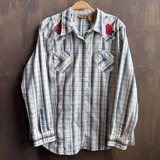 Wrangler Blue Paid Pearl Snap with Roses