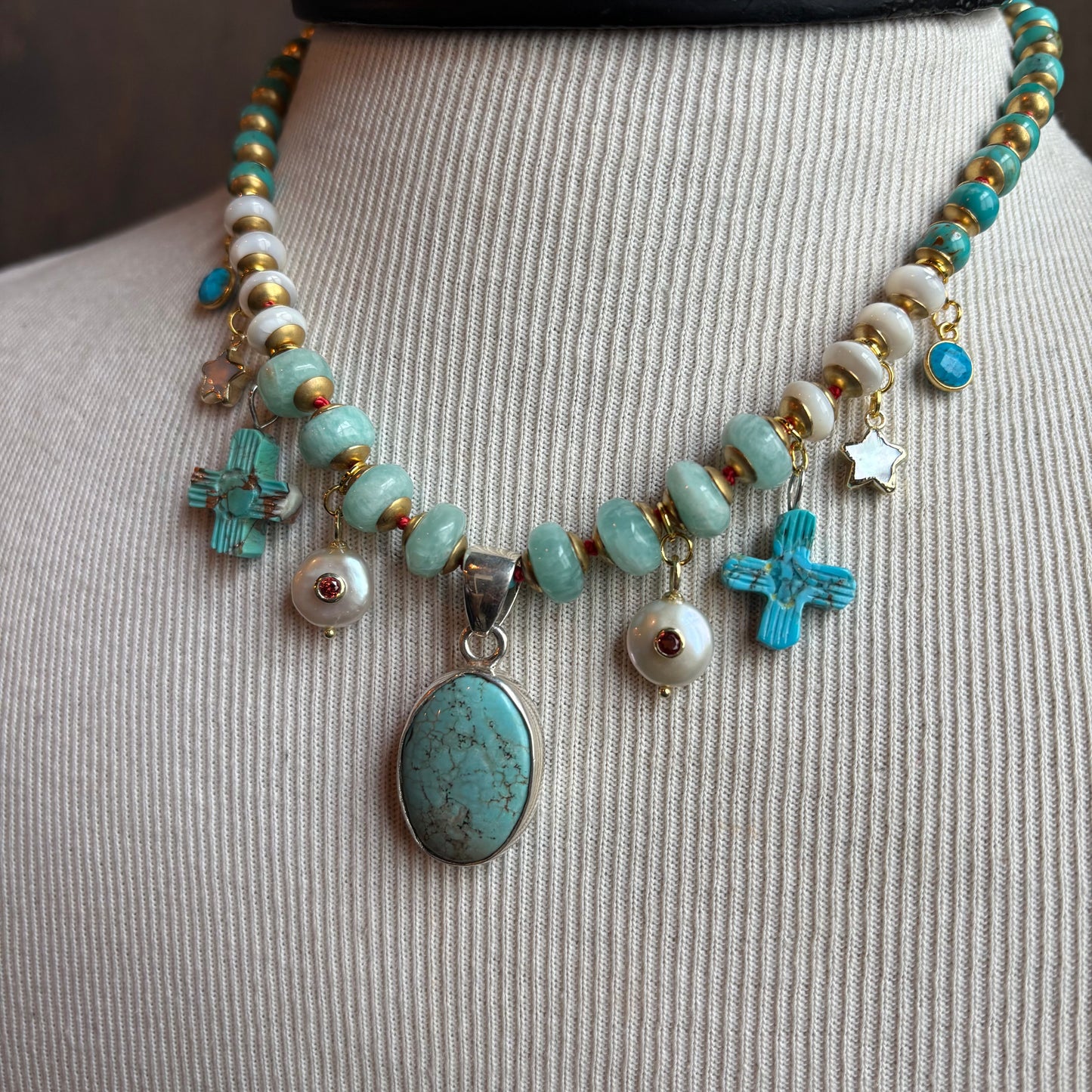 Ostrich Moon Turquoise Oval Pendant