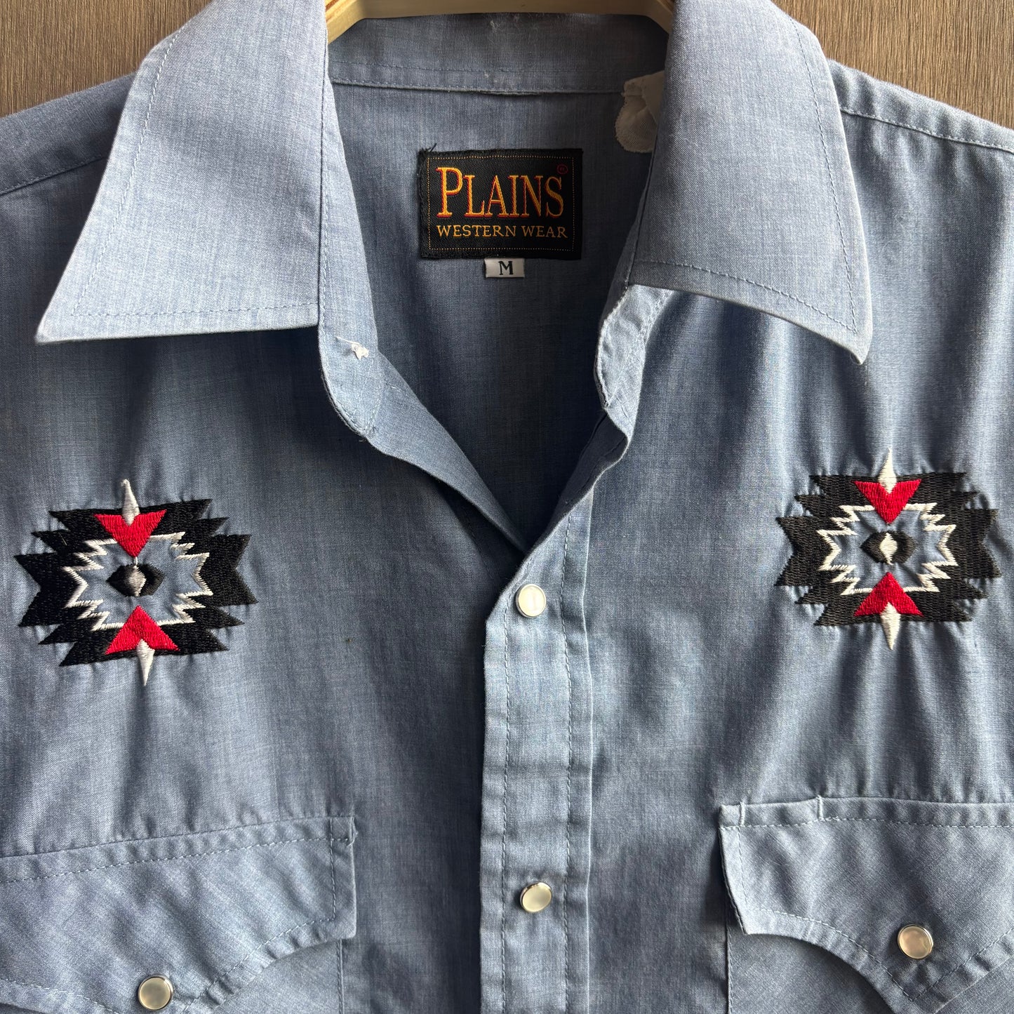 Blue Pearl Snap Button Up with Embroidery