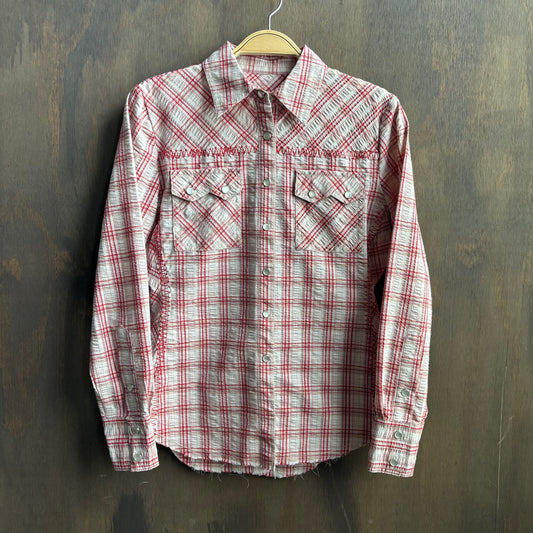 Cabi Red and White Plaid Pearl Snap