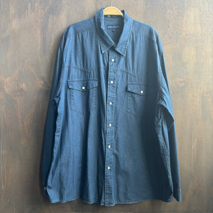 Dark Denim Pearl Snap Button Up