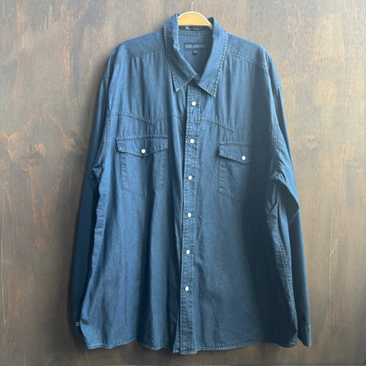 Dark Denim Pearl Snap Button Up