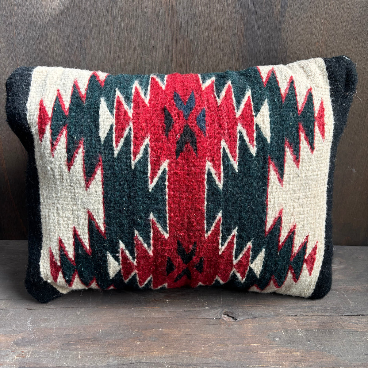 Vintage Woven Red, Green and Cream Pillow