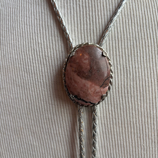 Oval Rhodonite Bolo on Silver Tie