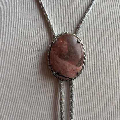 Oval Rhodonite Bolo on Silver Tie
