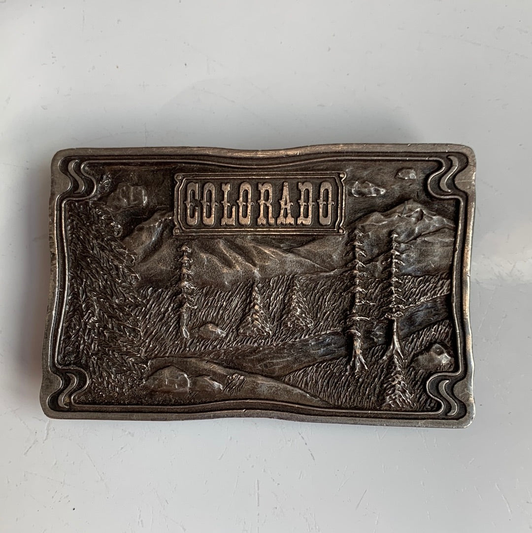 Solid metal Colorado belt buckle