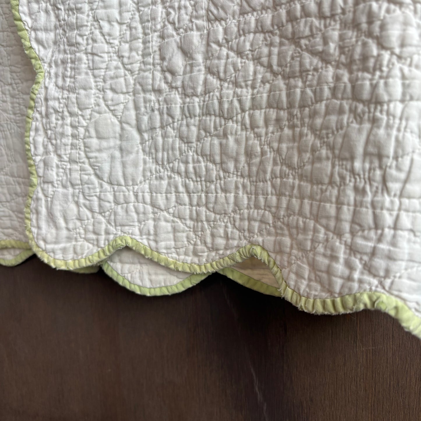 Vintage White Quilt Vest with Green Trim