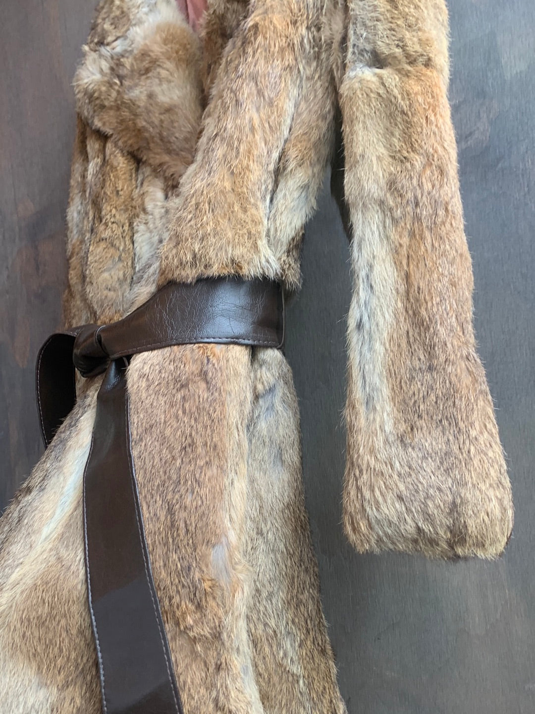 Vintage light brown fur coat with brown belt