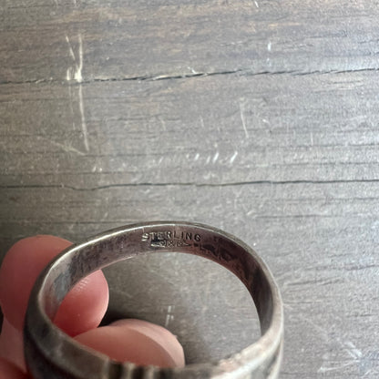 Vintage Sterling Silver and Hematite Carved Ring