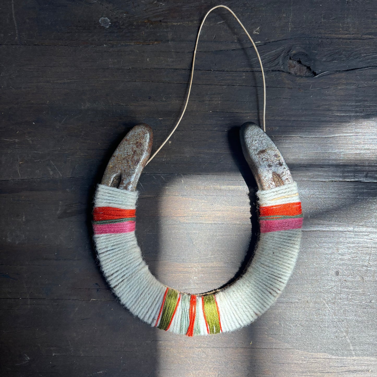 White Thread Wrapped Hanging Horseshoe