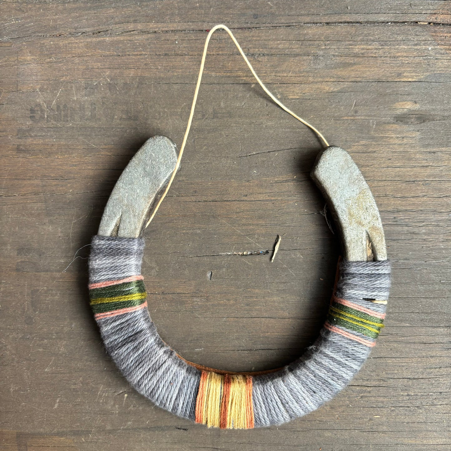 Dark Grey Thread Wrapped Hanging Horseshoe