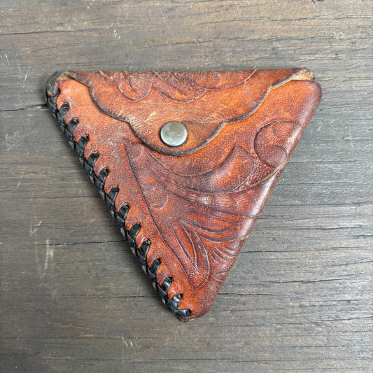Triangular Tooled Leather Mini Pouch
