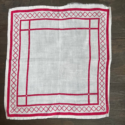 Red and White Linen 3 Napkin Set