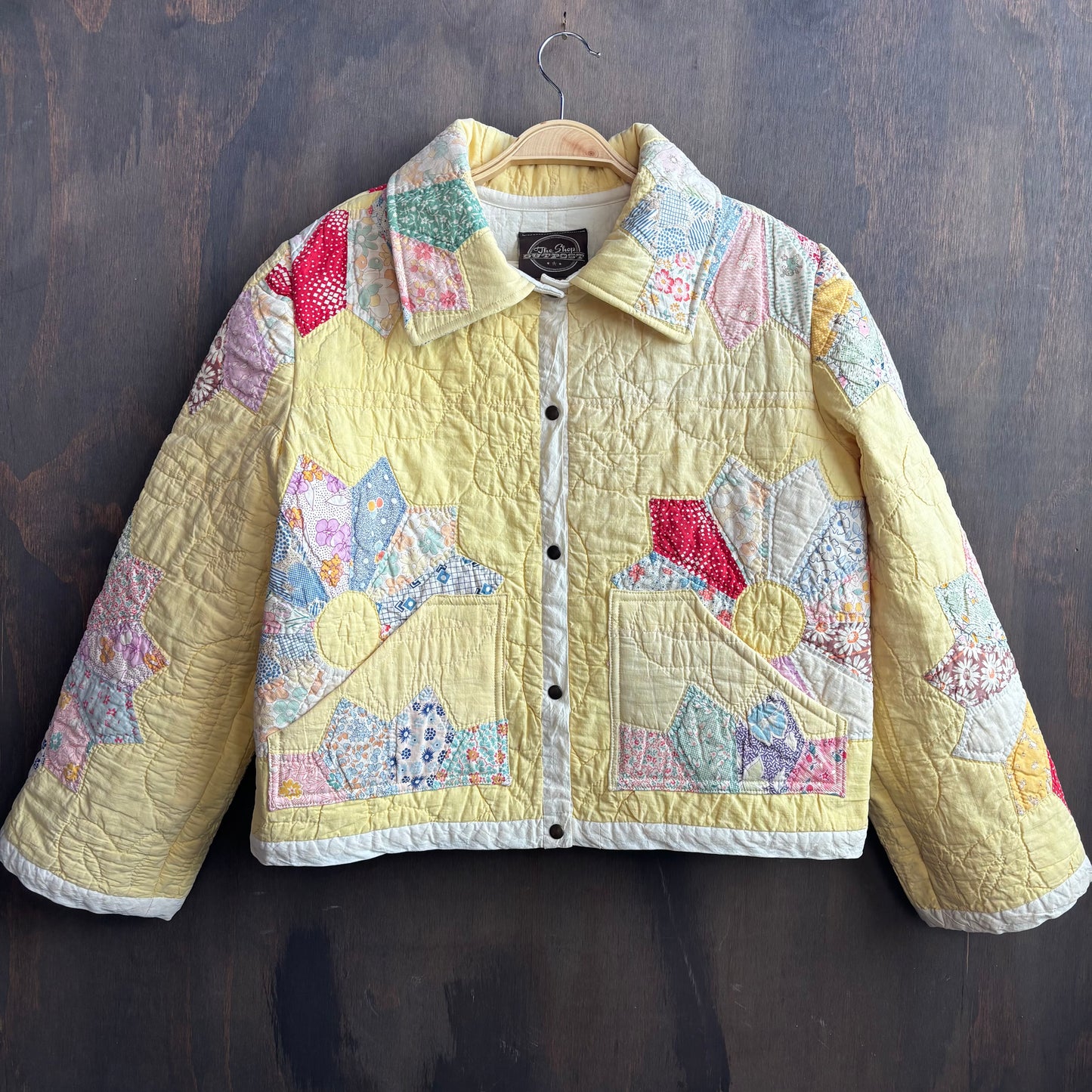 Vintage Yellow Starburst Cropped Quilt Jacket