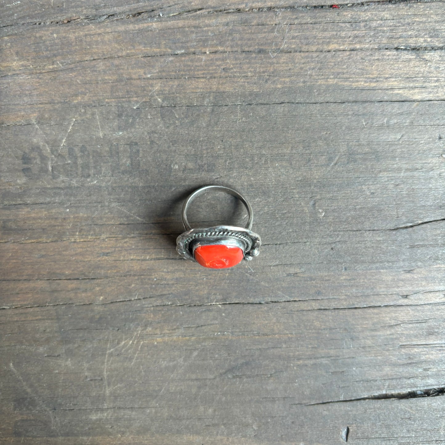 Silver Square Ring with Coral