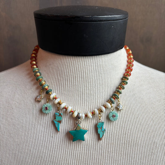 Ostrich Moon Turquoise Star Necklace