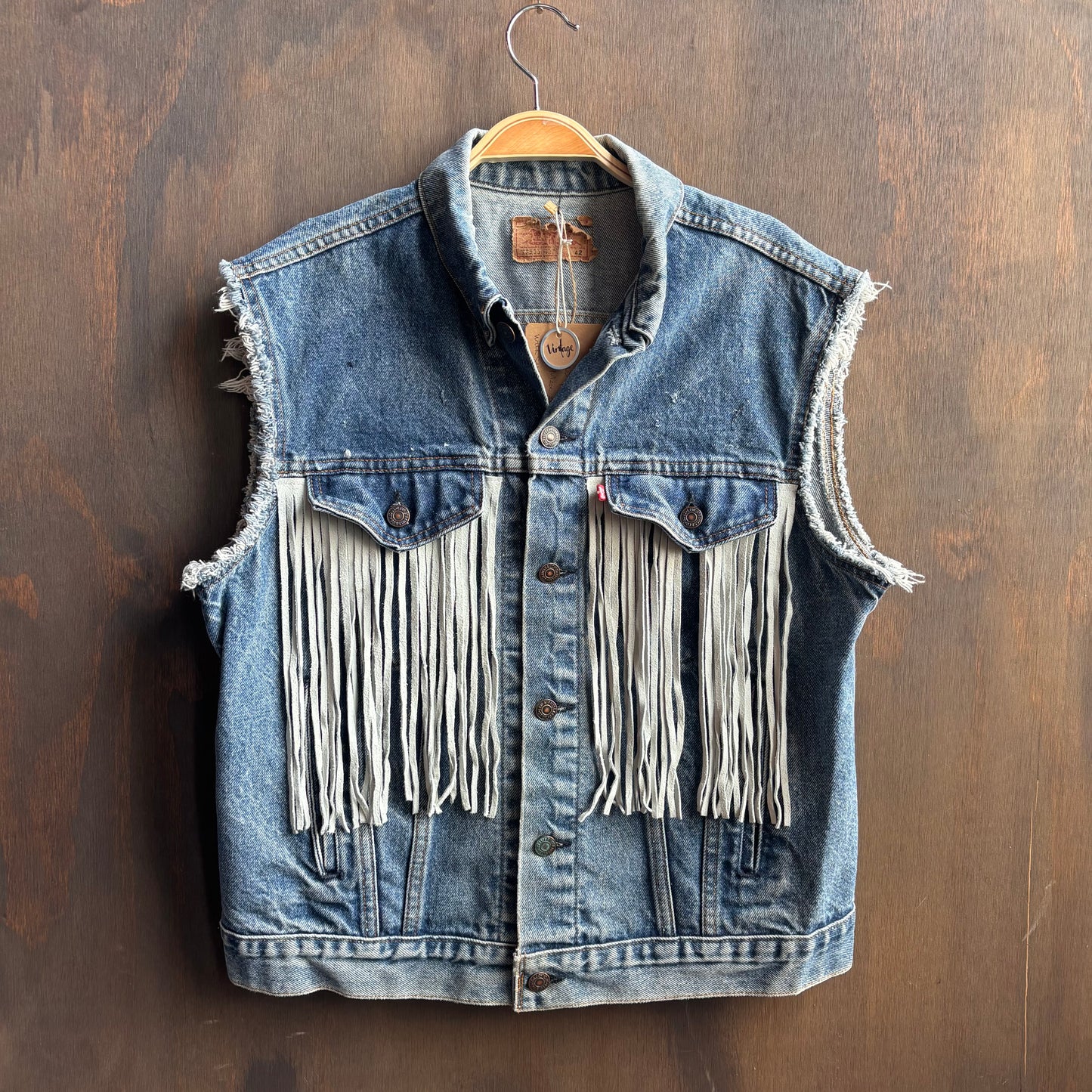 Out of The Blue Vintage Denim Fringed Vest