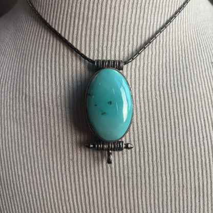 Sterling Silver Turquoise Pill Box Necklace