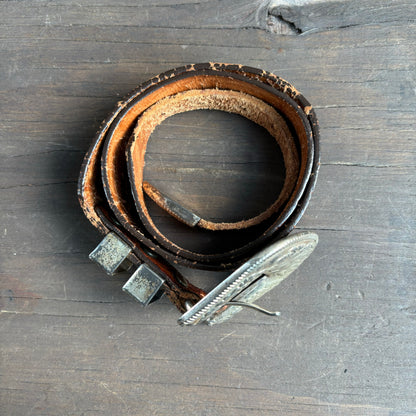 Tooled Leather Belt with Silver Tone Buckle