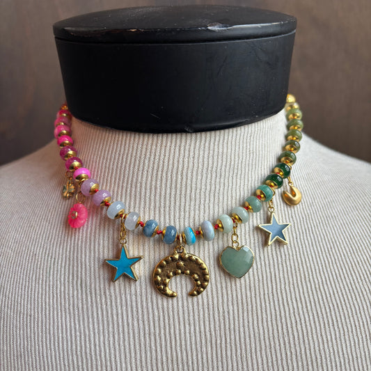 Ostrich Moon Gold Plated Moon Charm Necklace