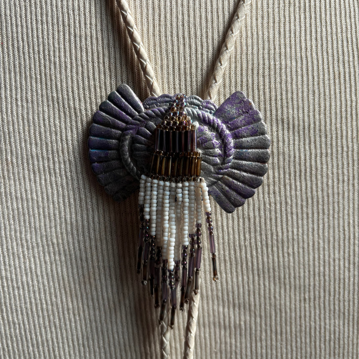 Handmade Purple Bolo and Earrings Set