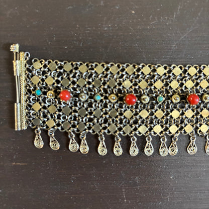 Wide Gold Tone Bracelet with Stones