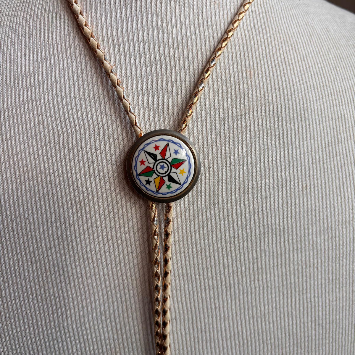 Vintage Colorful Bolo on Two-Tone Metallic Tie