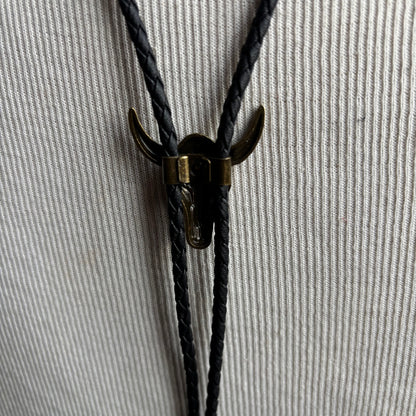 Longhorn Bolo on Black Leather Tie