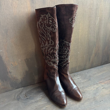 La Marca Brown Suede Studded Boots