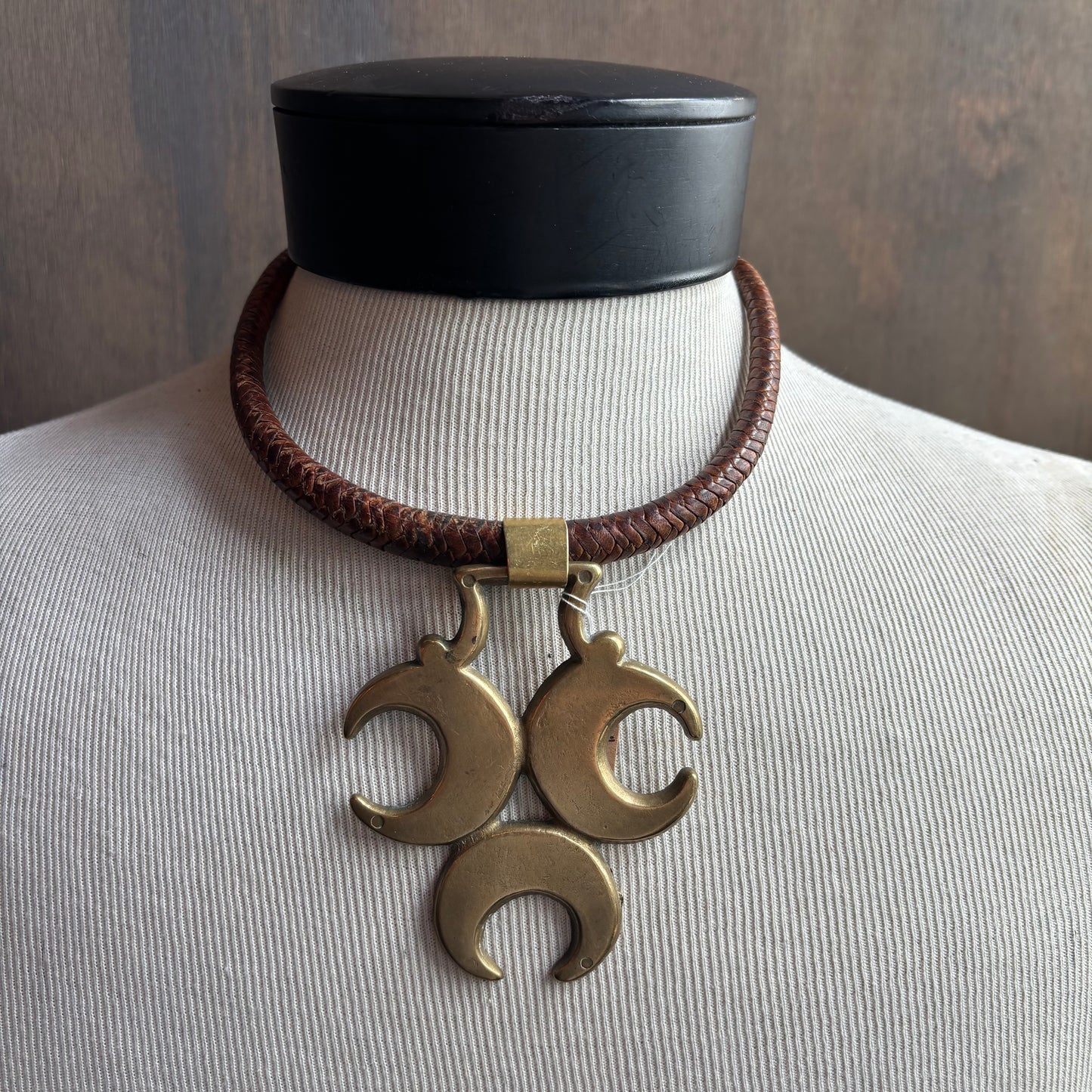 Mac Warman Triple Moon Medallion Leather Collar