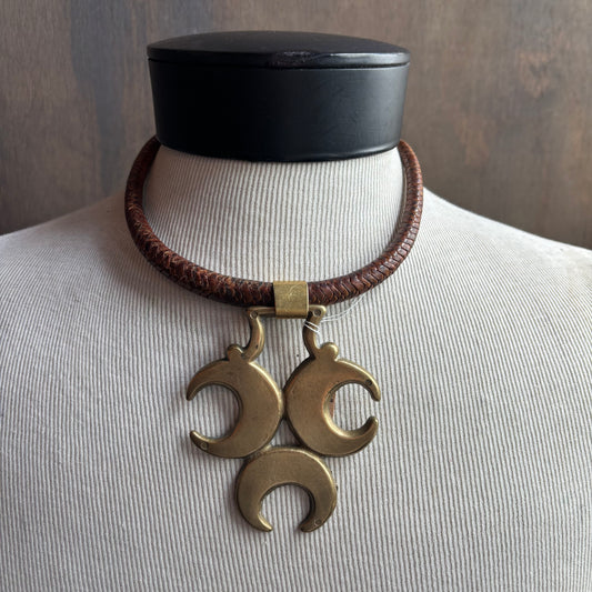 Mac Warman Triple Moon Medallion Leather Collar