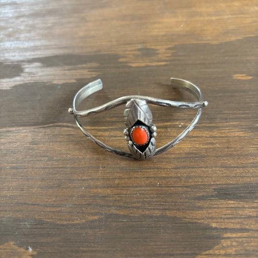 Sterling Silver Red Coral Cuff Bracelet