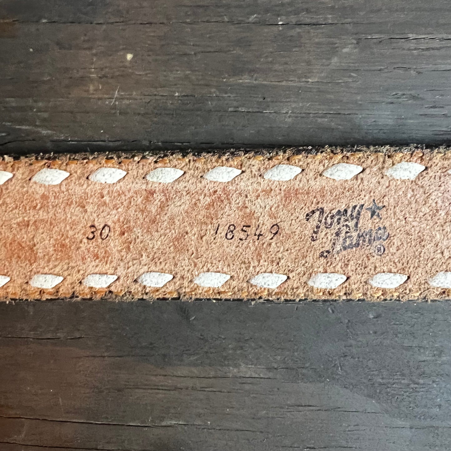 Tony Lama Tooled Leather Belt with Geometric Buckle
