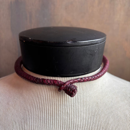 Mac Warman Vintage Brass Clover Medallion Burgundy Leather Collar Necklace