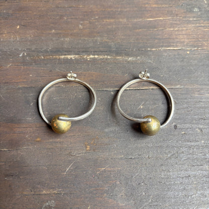 Silver Hoops with Brass Ball