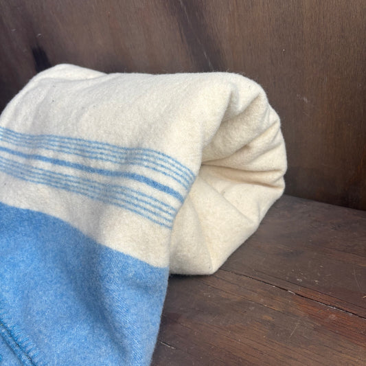 Wool Cream and Blue Blanket
