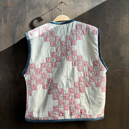 Vintage Pink Quilt Vest with Denim Trim