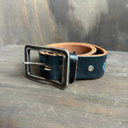 Leather Island Blue Embossed Belt