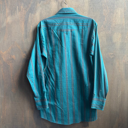 Panhandle Slim Teal Striped Pearl Snap