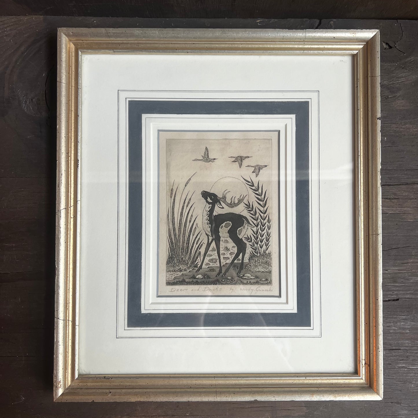Deers and Ducks by Woody Crumbo Framed Art Print