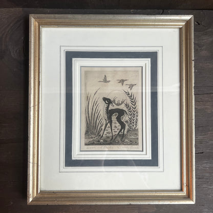Deers and Ducks by Woody Crumbo Framed Art Print