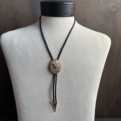 Hollywood Style "M" Bolo on Black Leather Tie