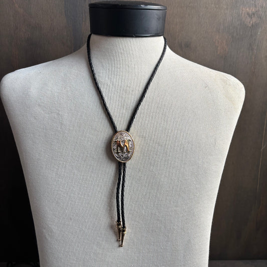 Hollywood Style "M" Bolo on Black Leather Tie