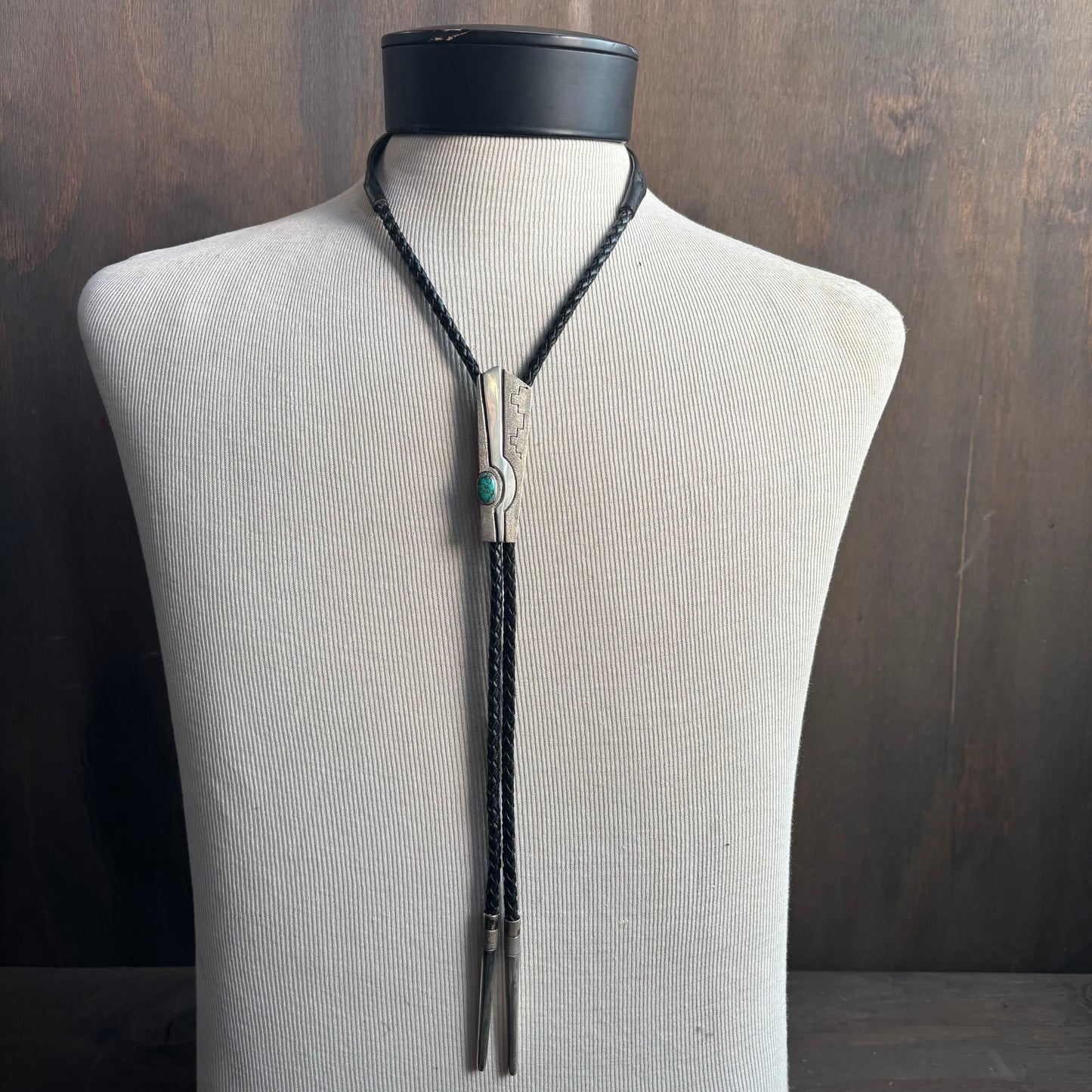 Sterling Silver and Turquoise Bolo on Black Tie